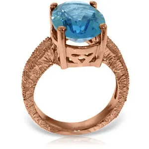 14K Solid Rose Gold Ring w/ Natural Oval Blue Topaz