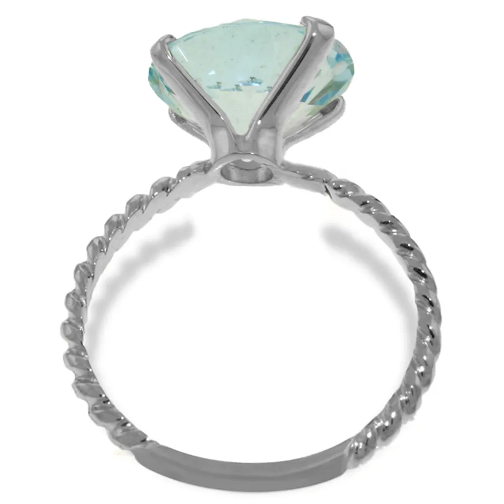 14K Solid White Gold Ring Natural 12 mm Round Blue Topaz