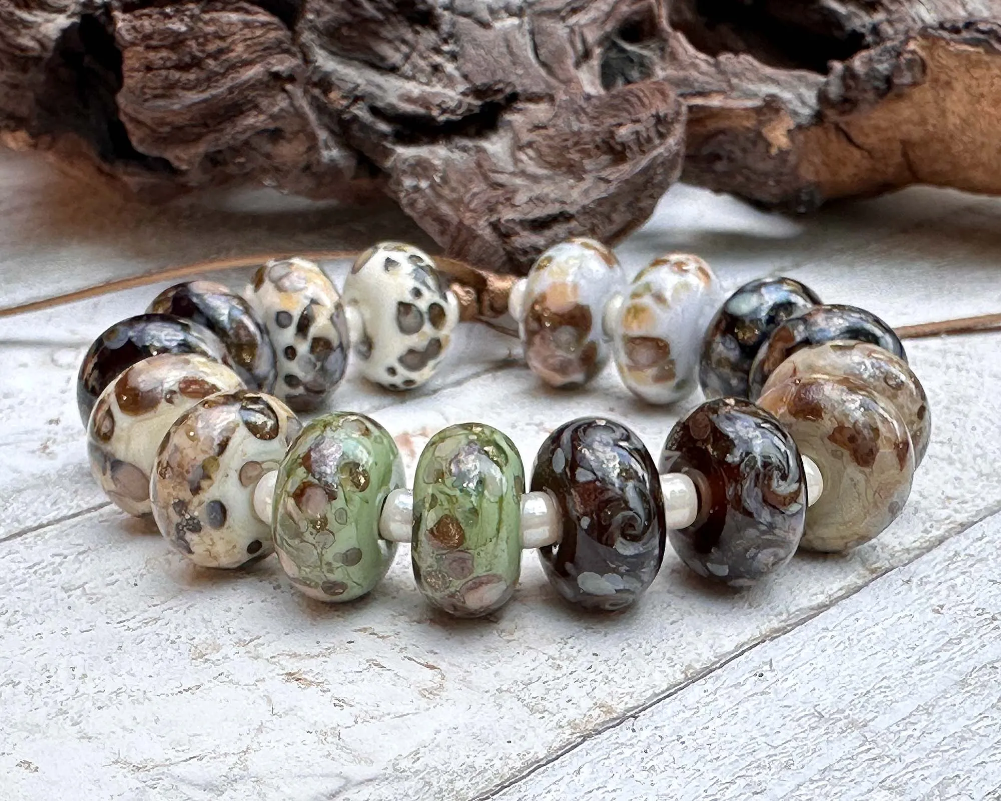 16 Mystic Stone Lampwork Beads Set SRA