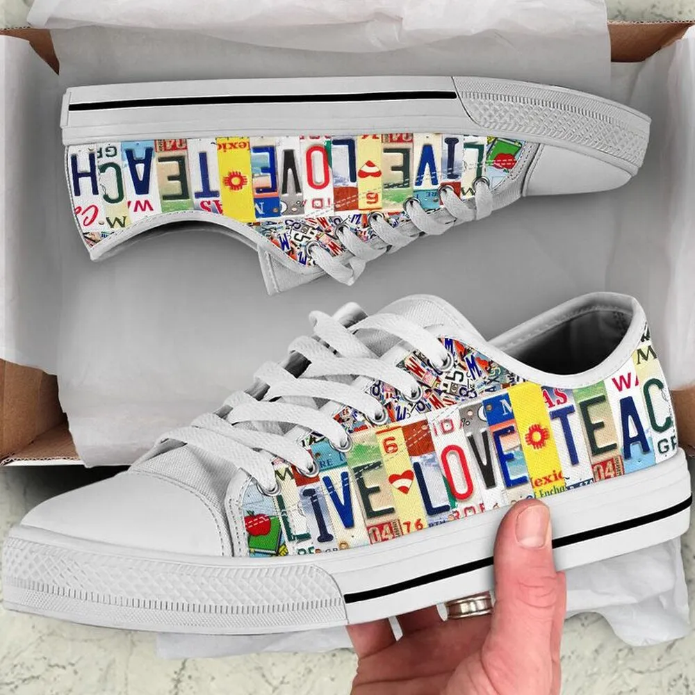 4Th Grade Live Love License Plates Low Top Shoes, Teacher Shoes, Low Top Sneakers