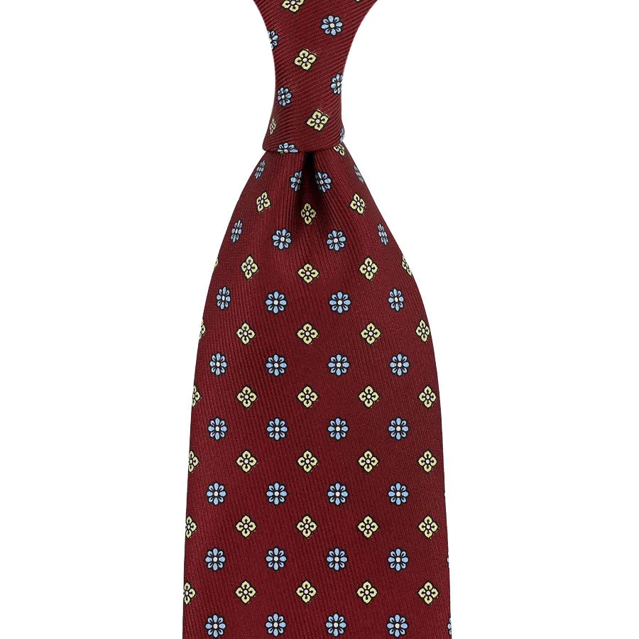 50oz Floral Printed Silk Tie - Burgundy - Hand-Rolled