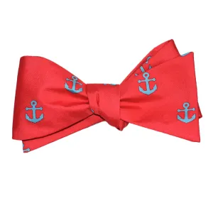 Anchor Bow Tie - Light Blue on Coral, Printed Silk