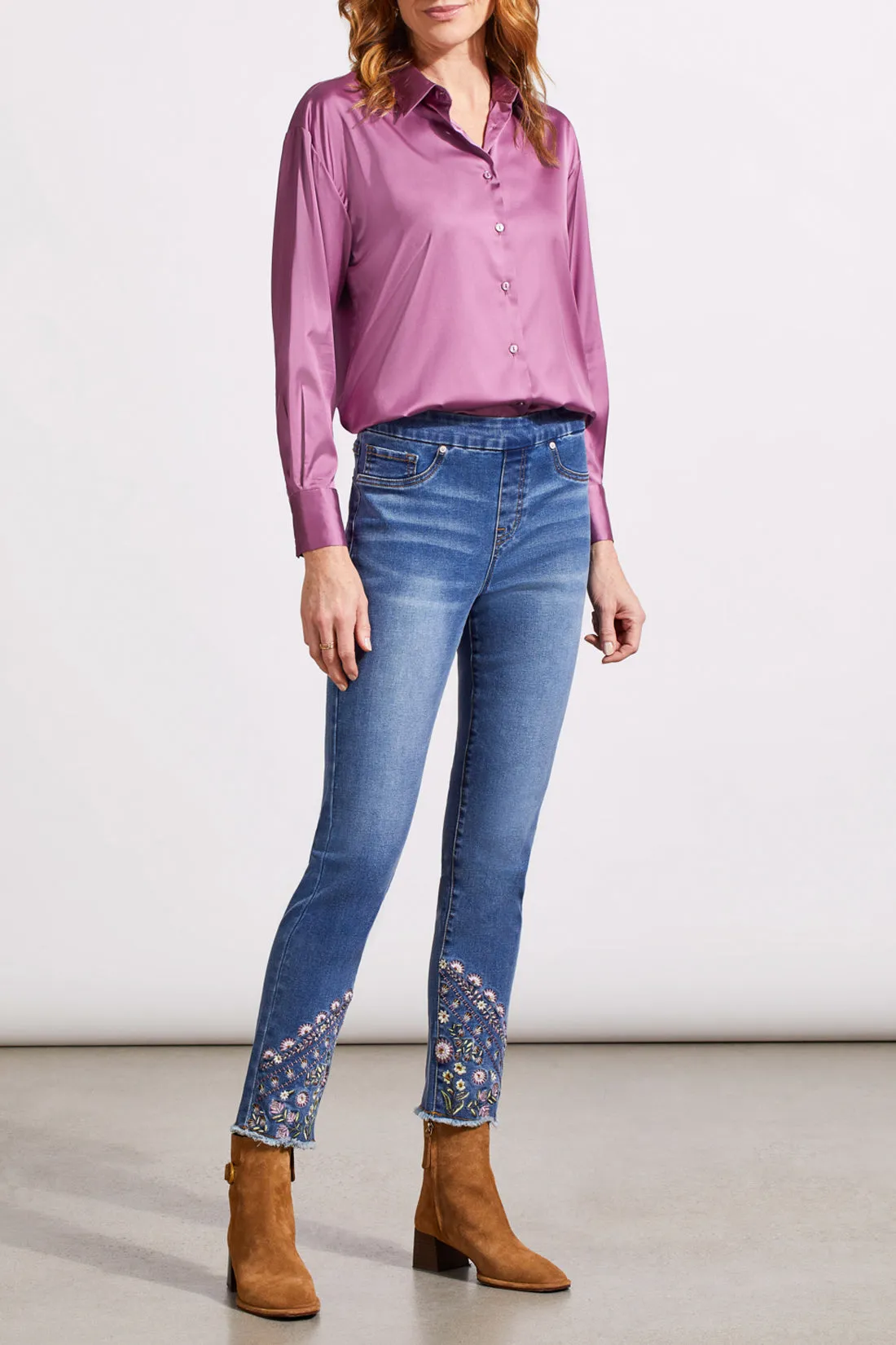 Audrey Pull on Slim Ankle with Fancy Embroidery