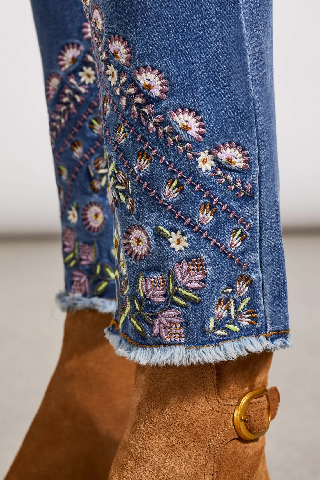 Audrey Pull on Slim Ankle with Fancy Embroidery