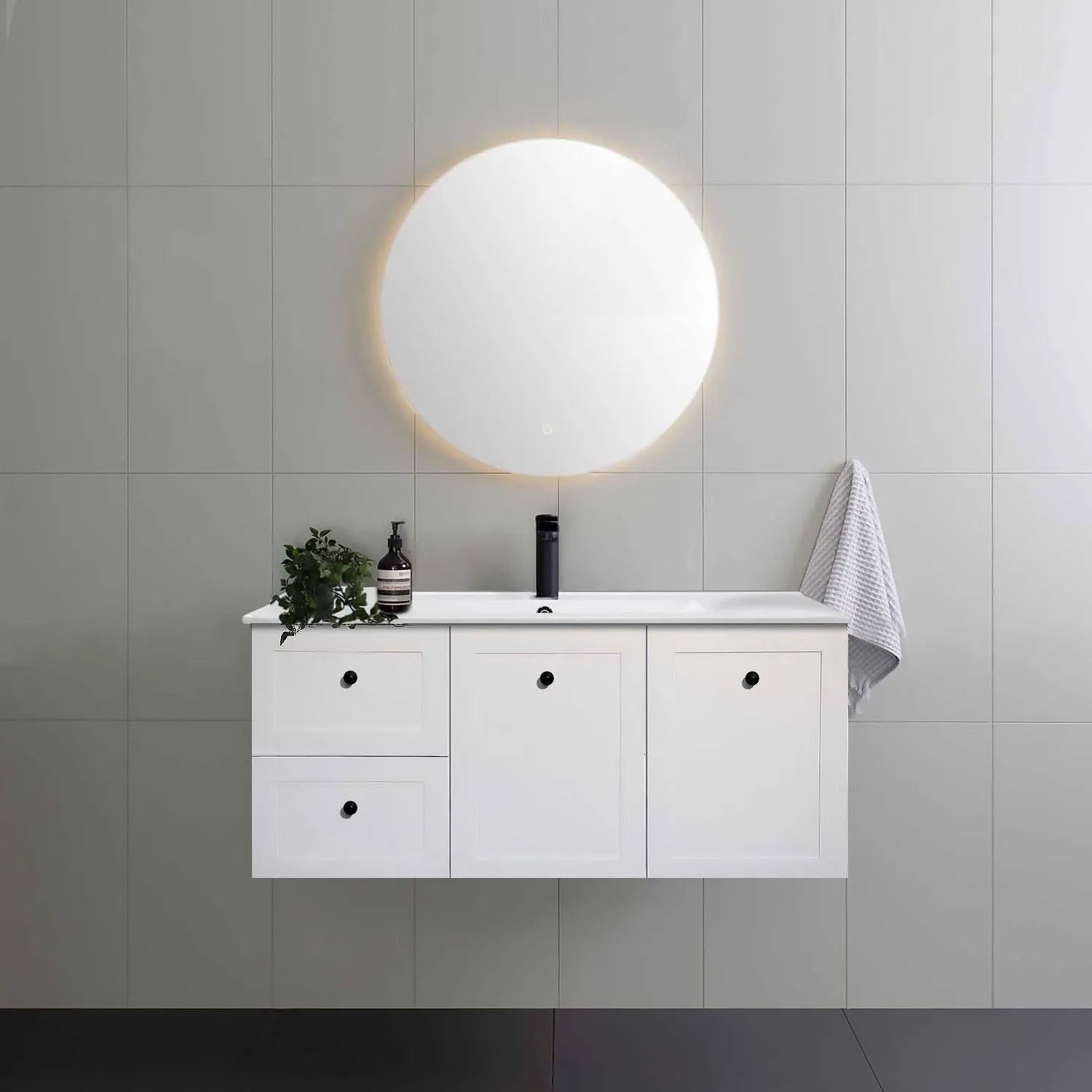 AUSTIN 1200mm Wall Hung Bathroom Vanity (Left Hand)   Ceramic Top