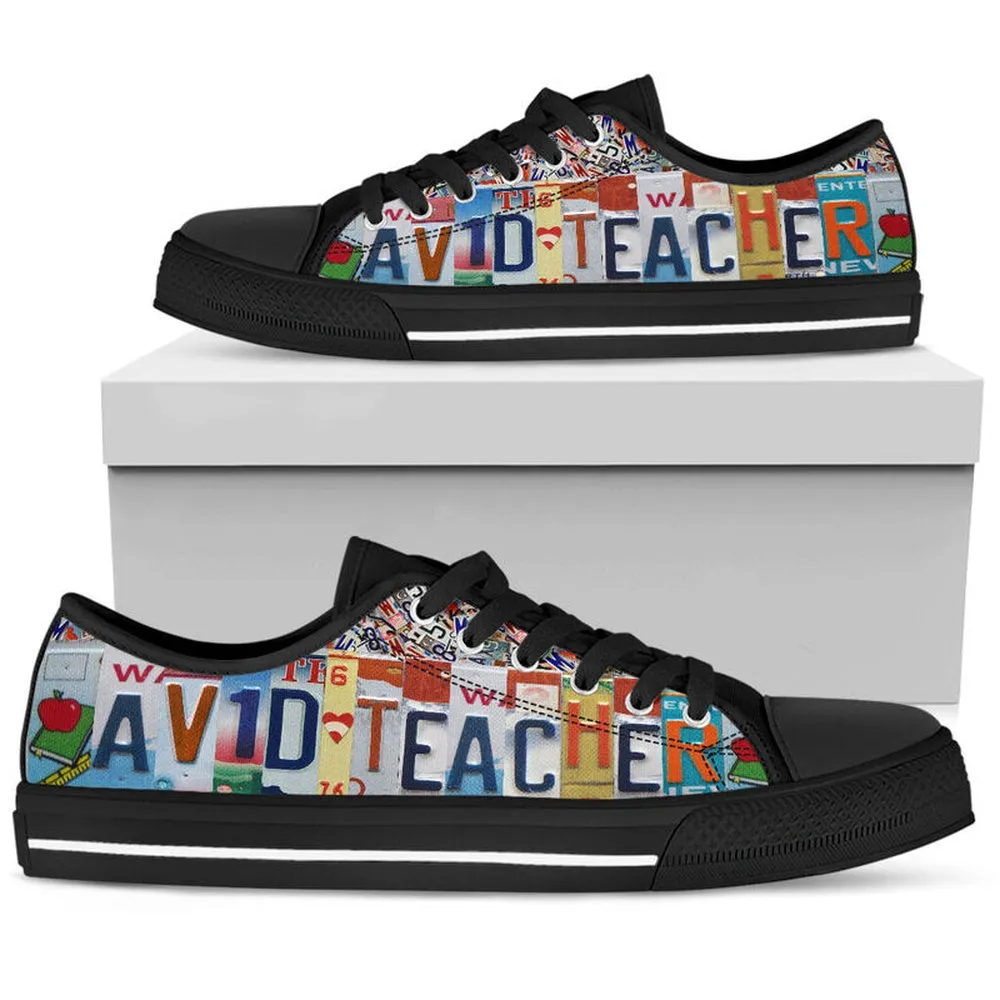 Avid Teacher License Plates Low Top Shoes, Teacher Shoes, Low Top Sneakers