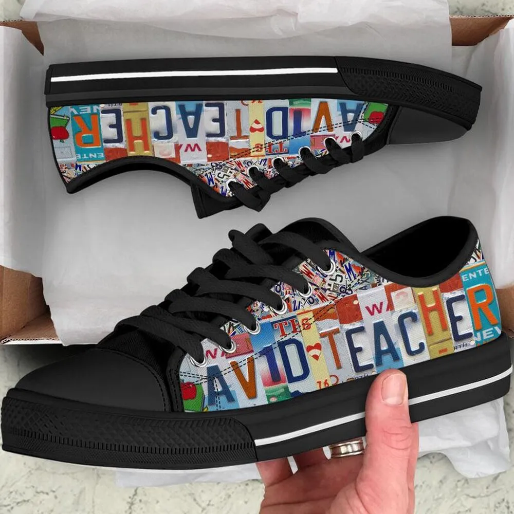 Avid Teacher License Plates Low Top Shoes, Teacher Shoes, Low Top Sneakers