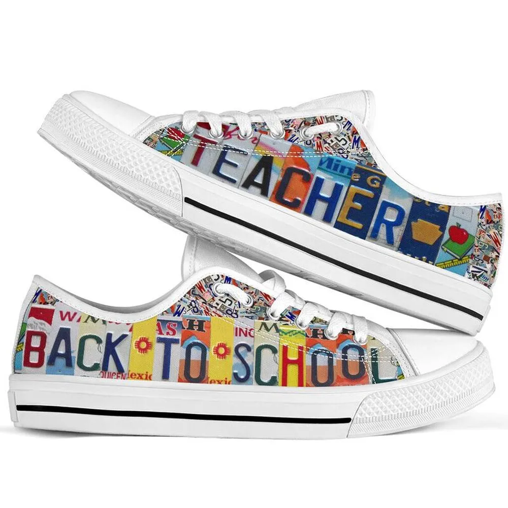 Back To School Teacher License Plates Low Top Shoes, Teacher Shoes, Low Top Sneakers