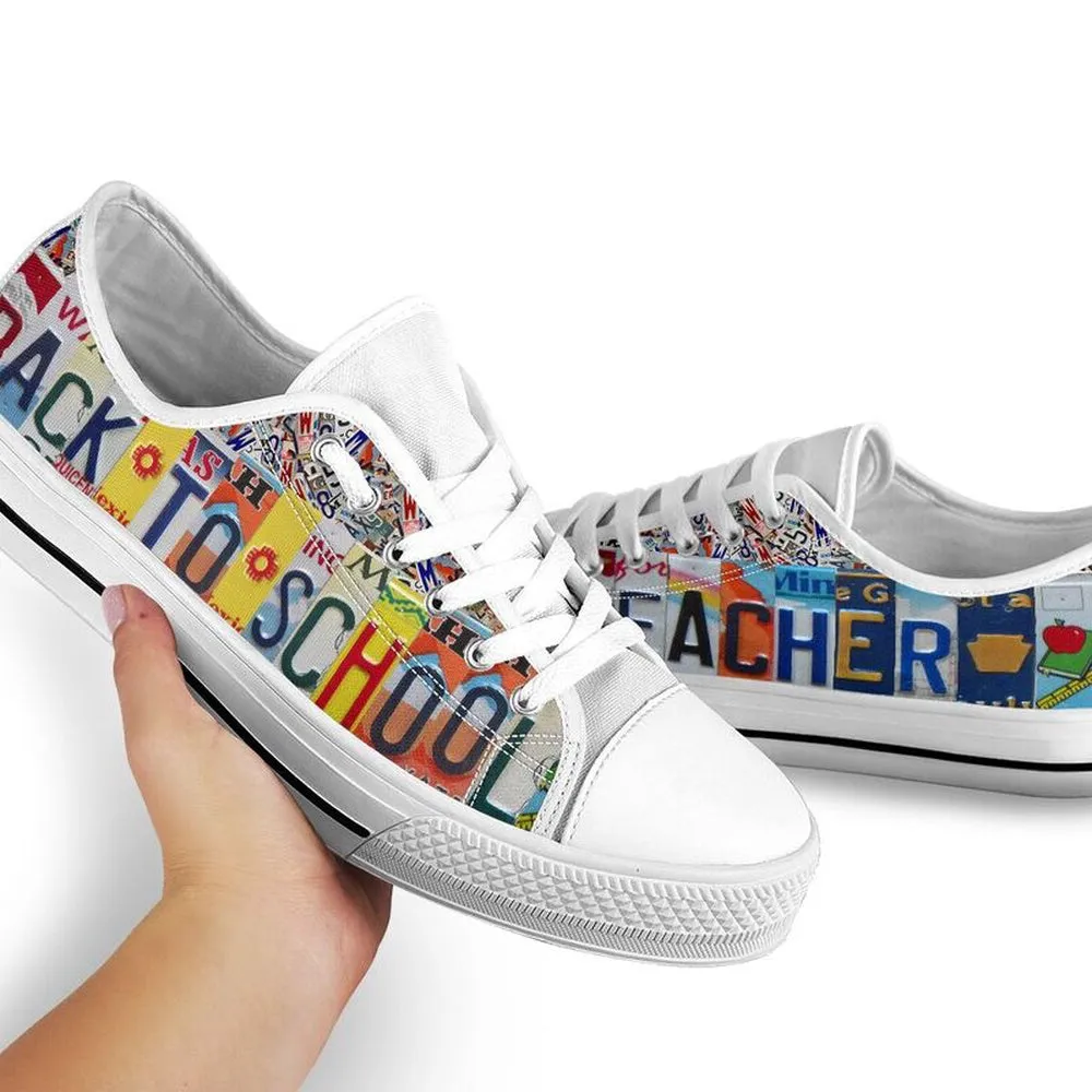 Back To School Teacher License Plates Low Top Shoes, Teacher Shoes, Low Top Sneakers