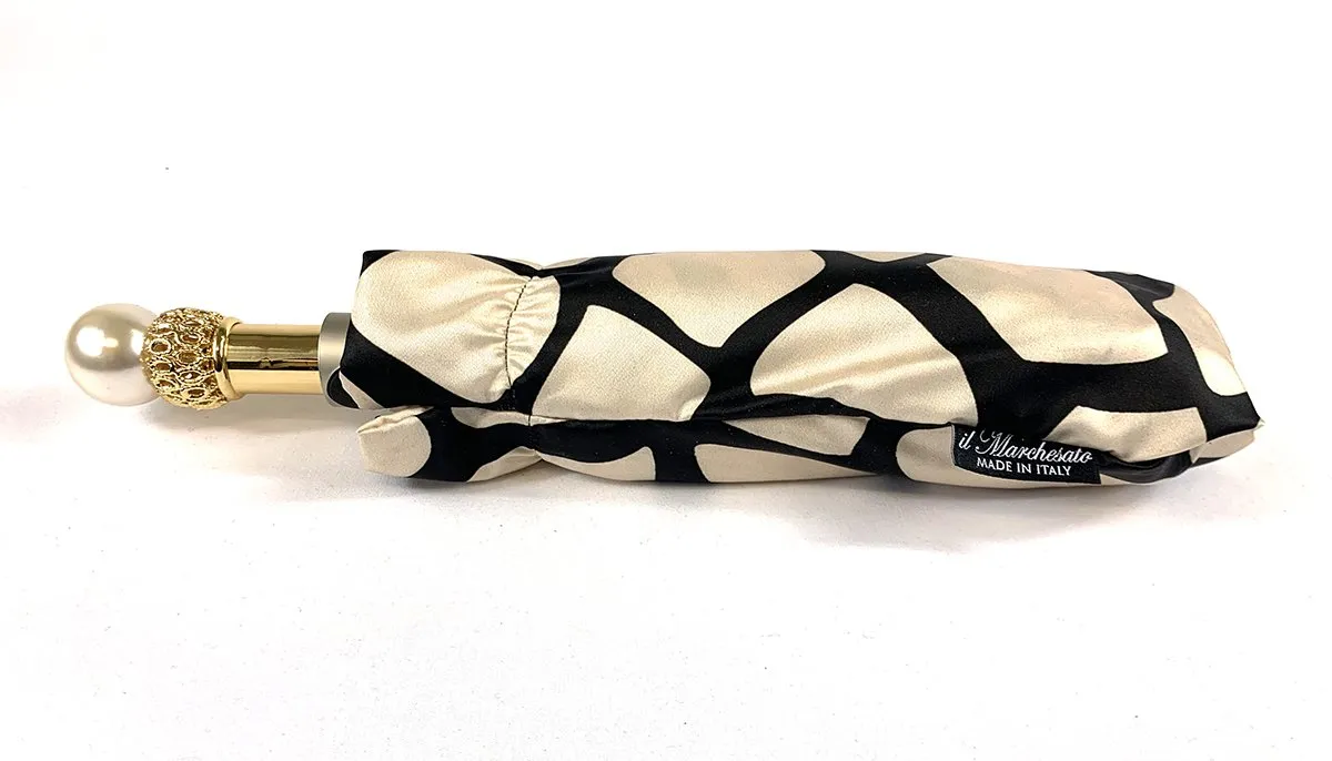 Black & Cream Folding Umbrella