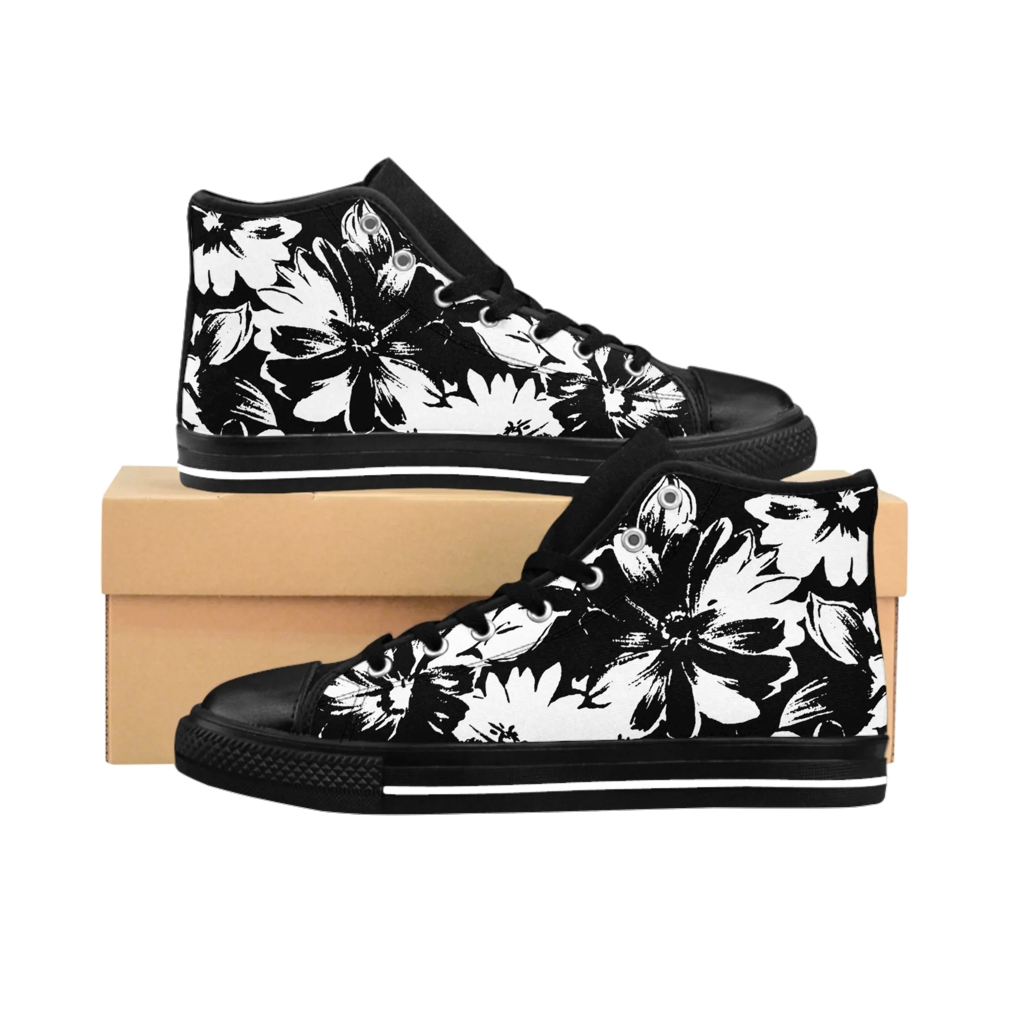 Black Flowers Men's Classic Sneakers