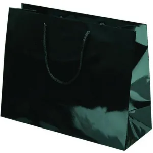 Black Glossy Rope Handle Euro-Tote Shopping Bags - 13.0 x 5.0 x 10.0