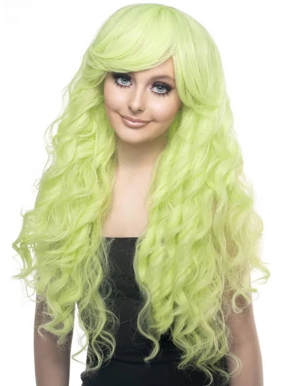 Classic Long Wavy Womens Absinthe Green Fashion Wig