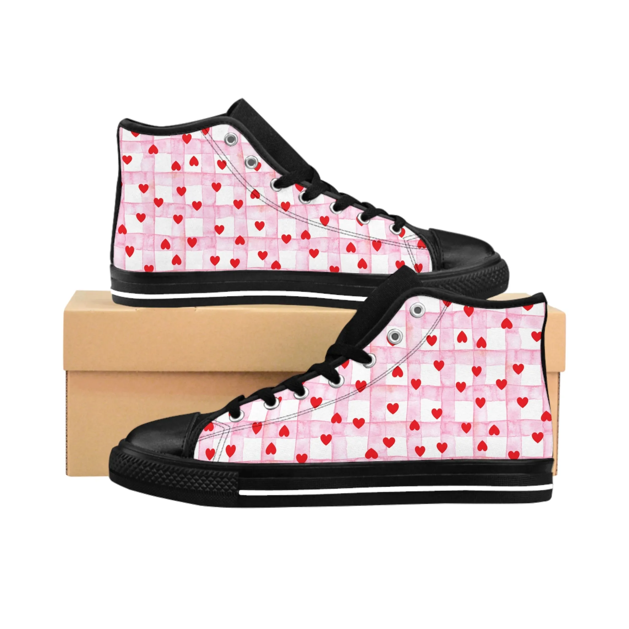 Colorful Red Hearts Pattern Women's Classic Sneakers