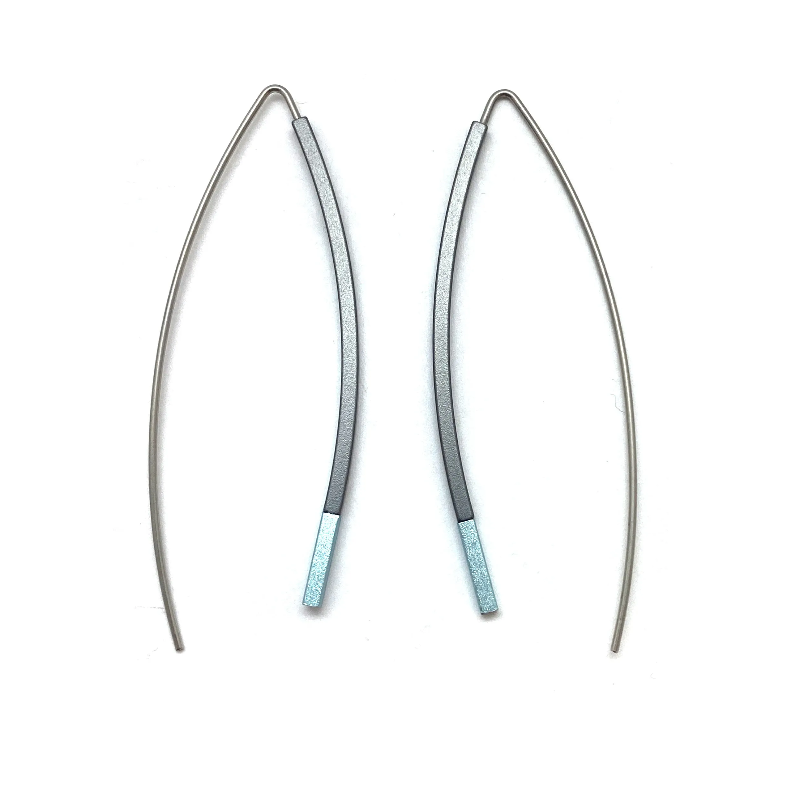 Curved Matchstick Bow Earrings - Gray and Pale Blue