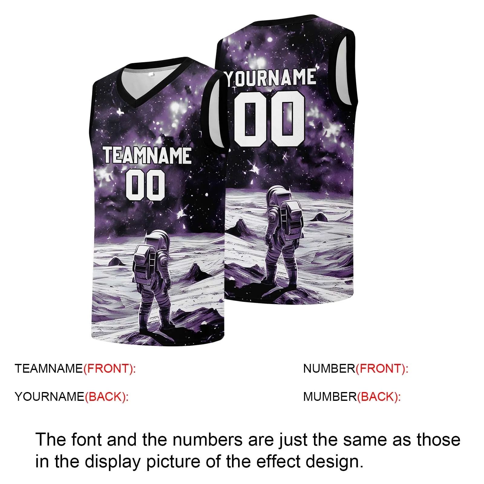 Custom basketball jersey for men and women. Stitched and printed name, number and logo Black&Purple