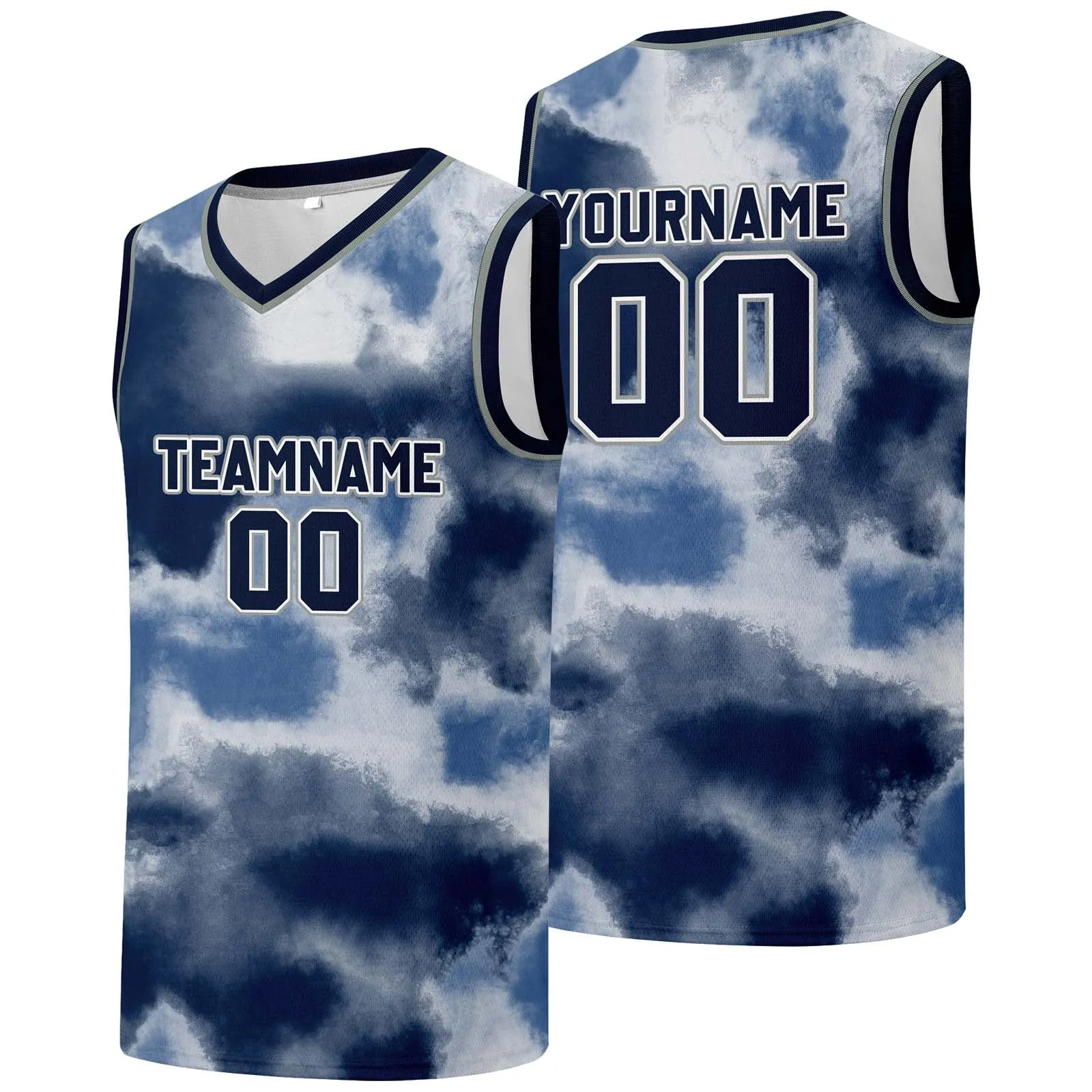 Custom basketball jersey for men and women. Stitched and printed name, number and logo Navy