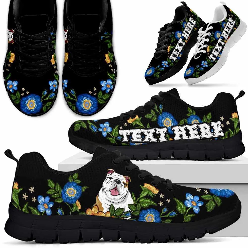 Custom Name Bulldog Sneaker, Bulldog Colorful Floral Flower Dog Lovers Sneakers Gym Running Shoes, Best Running Shoes