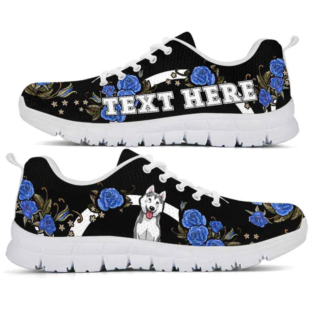 Custom Name Husky Sneaker, Husky Dog Lovers Sneakers Gym Rose Blue Flower Running Shoes, Best Running Shoes