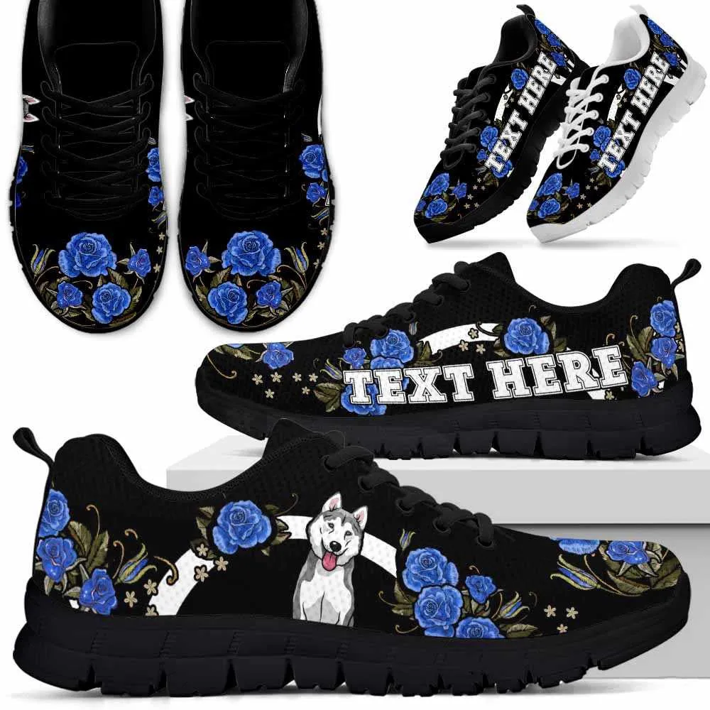 Custom Name Husky Sneaker, Husky Dog Lovers Sneakers Gym Rose Blue Flower Running Shoes, Best Running Shoes