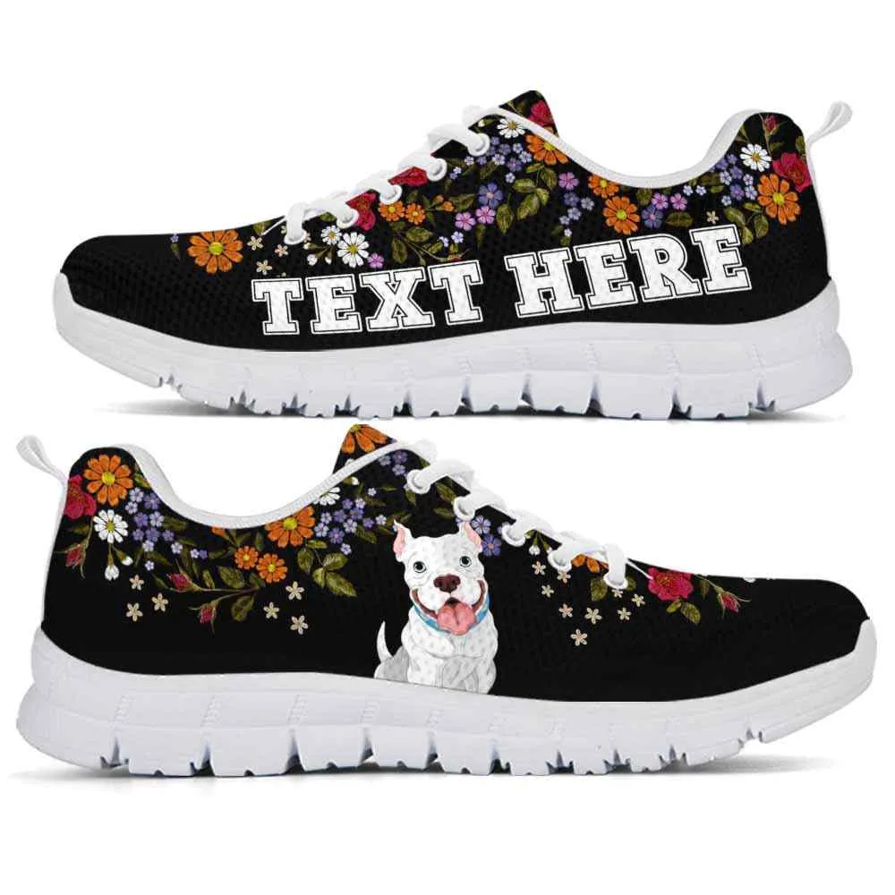 Custom Name Pit Bull Sneaker, Pit Bull Flower Floral Colorful Dog Lovers Sneakers Gym Running Shoes, Best Running Shoes