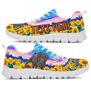 Custom Name Pug Sneaker, Pug Sunflower Sky Sneakers Running Shoes, Best Running Shoes