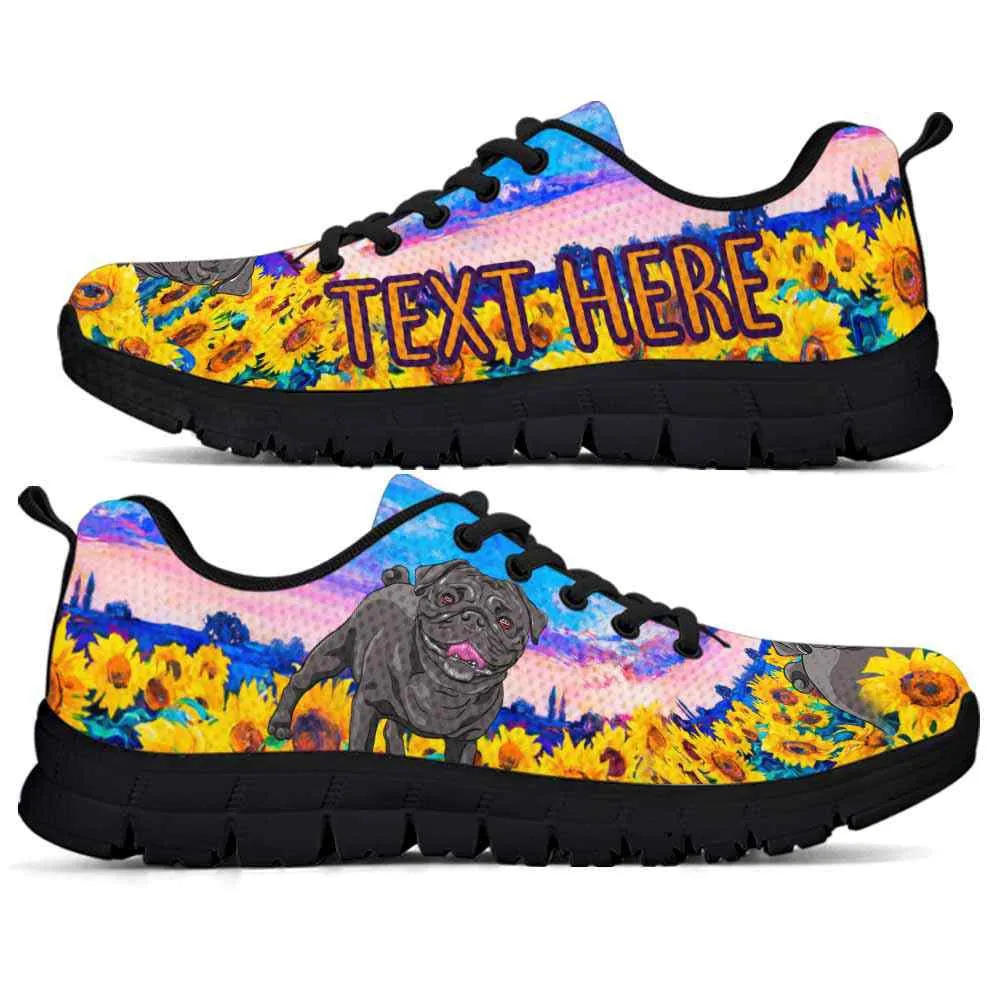 Custom Name Pug Sneaker, Pug Sunflower Sky Sneakers Running Shoes, Best Running Shoes