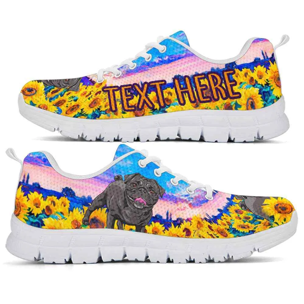 Custom Name Pug Sneaker, Pug Sunflower Sky Sneakers Running Shoes, Best Running Shoes