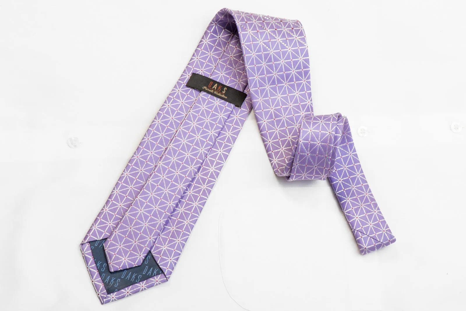 Daks Rhinestone Silk Tie Silver Trellis On Mauve With Silver Sparkles