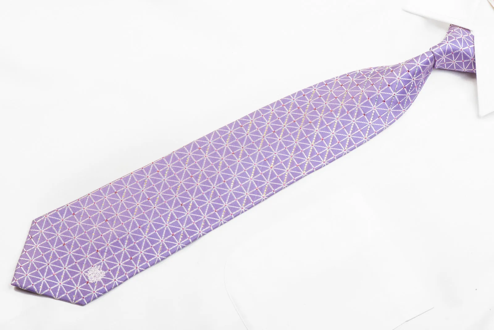 Daks Rhinestone Silk Tie Silver Trellis On Mauve With Silver Sparkles