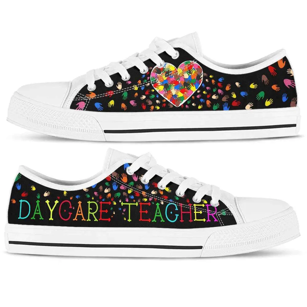 Daycare Teacher Colorful Hands Cute Heart Low Top Shoes, Teacher Shoes, Low Top Sneakers