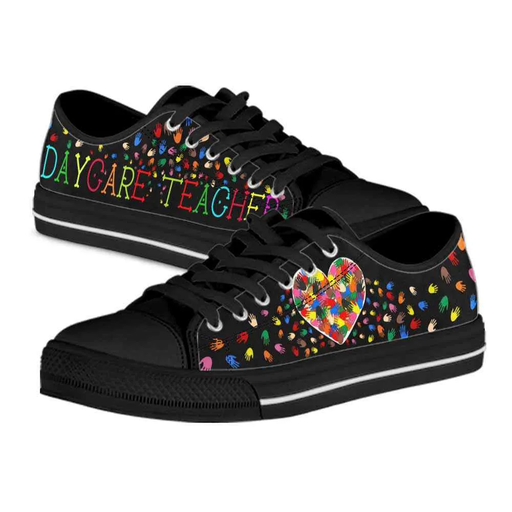 Daycare Teacher Colorful Hands Cute Heart Low Top Shoes, Teacher Shoes, Low Top Sneakers