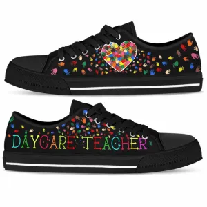 Daycare Teacher Colorful Hands Cute Heart Low Top Shoes, Teacher Shoes, Low Top Sneakers