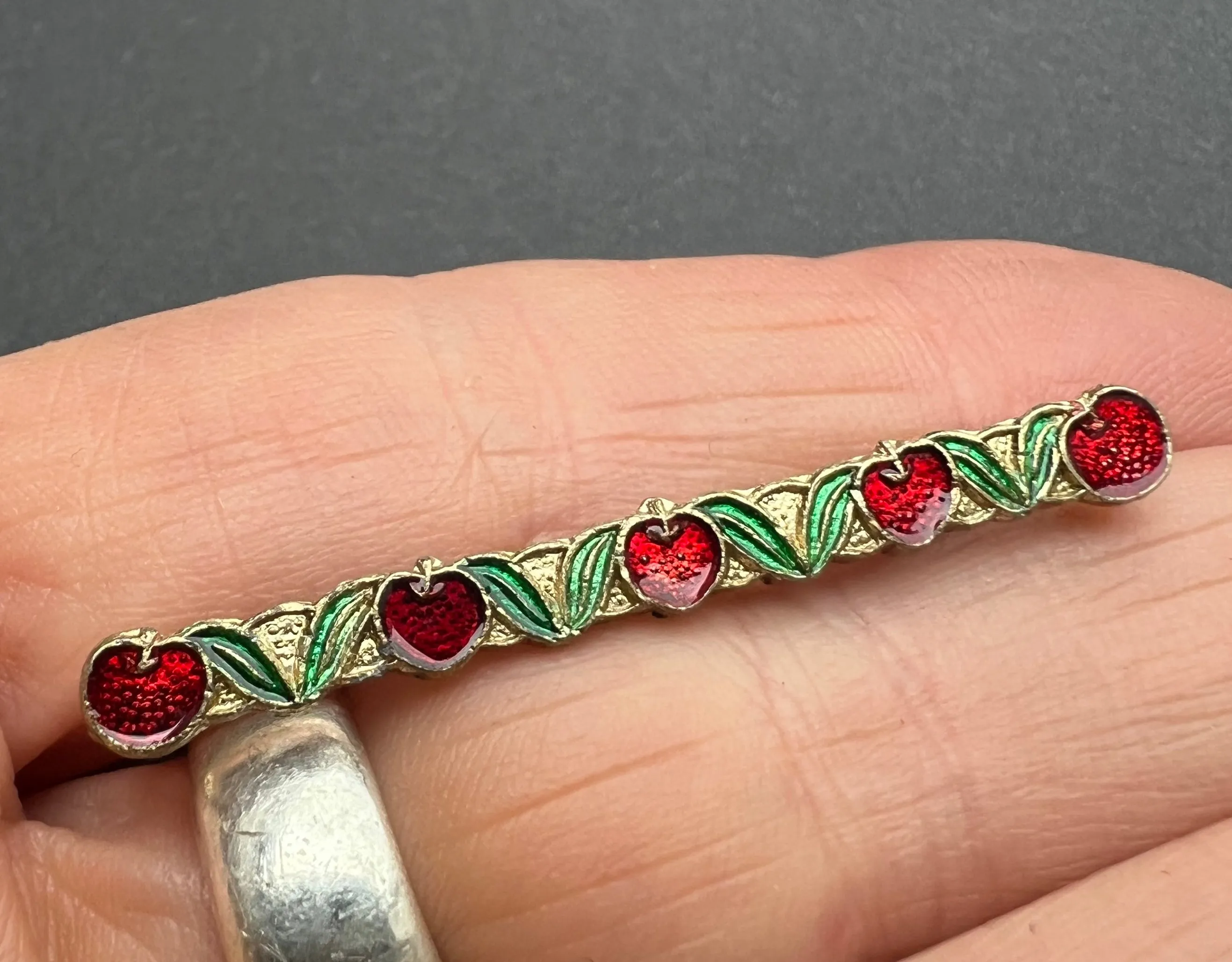 Delightful Vintage  Enamel Cherries Hair Grip