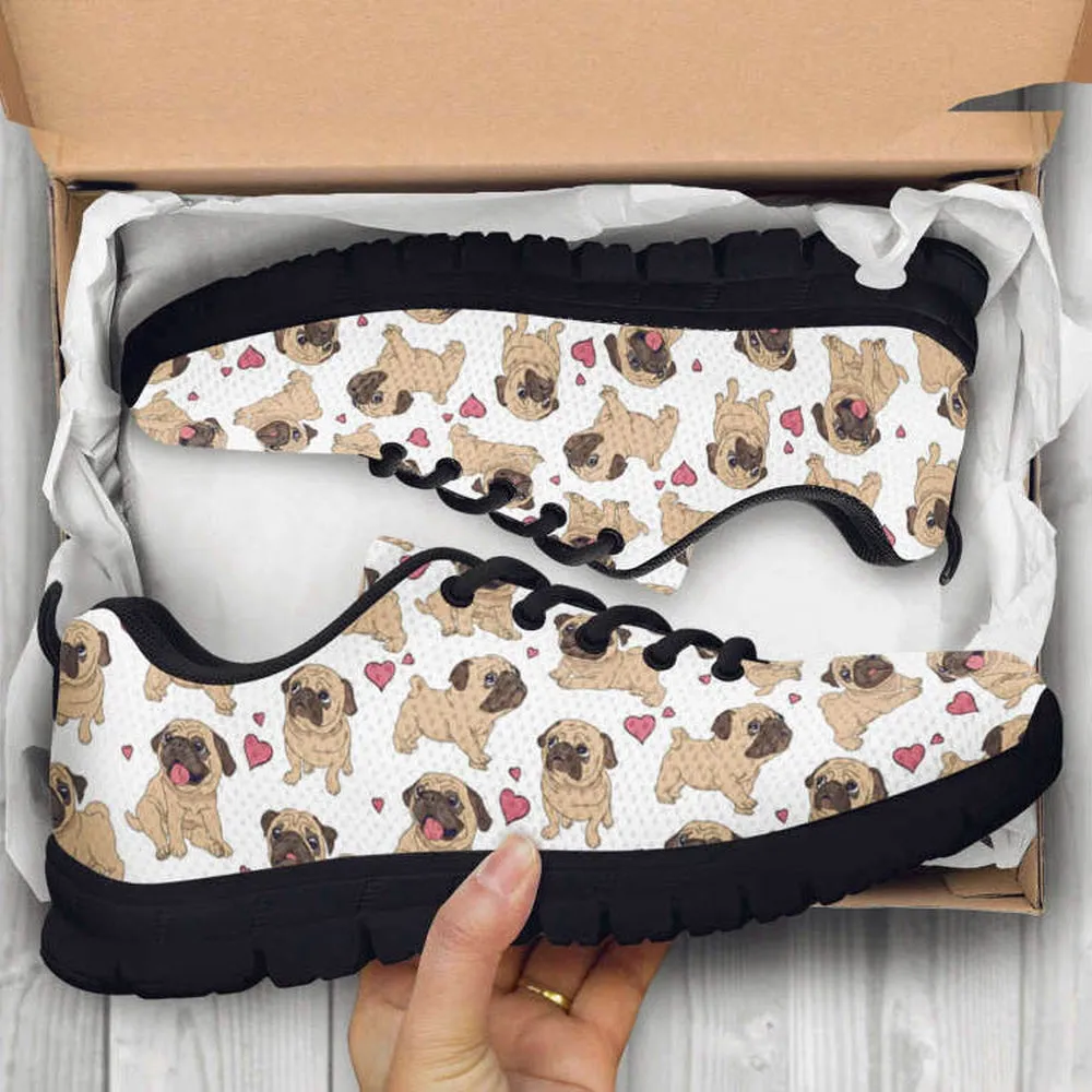 Dog Pug Shoes Custom Name Shoes Dog Pattern Running Sneakers For Pet Lover, Dog Printed Shoes, Canvas Shoes For Men, Women