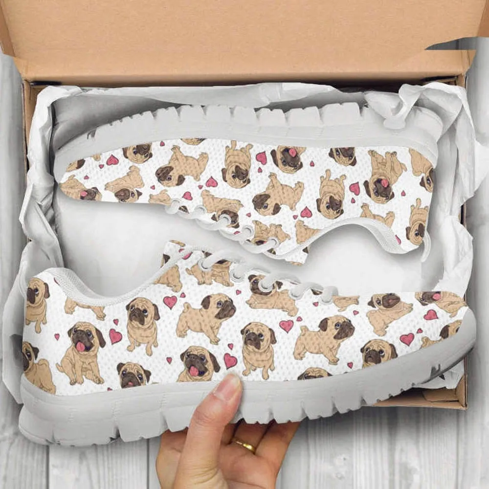 Dog Pug Shoes Custom Name Shoes Dog Pattern Running Sneakers For Pet Lover, Dog Printed Shoes, Canvas Shoes For Men, Women