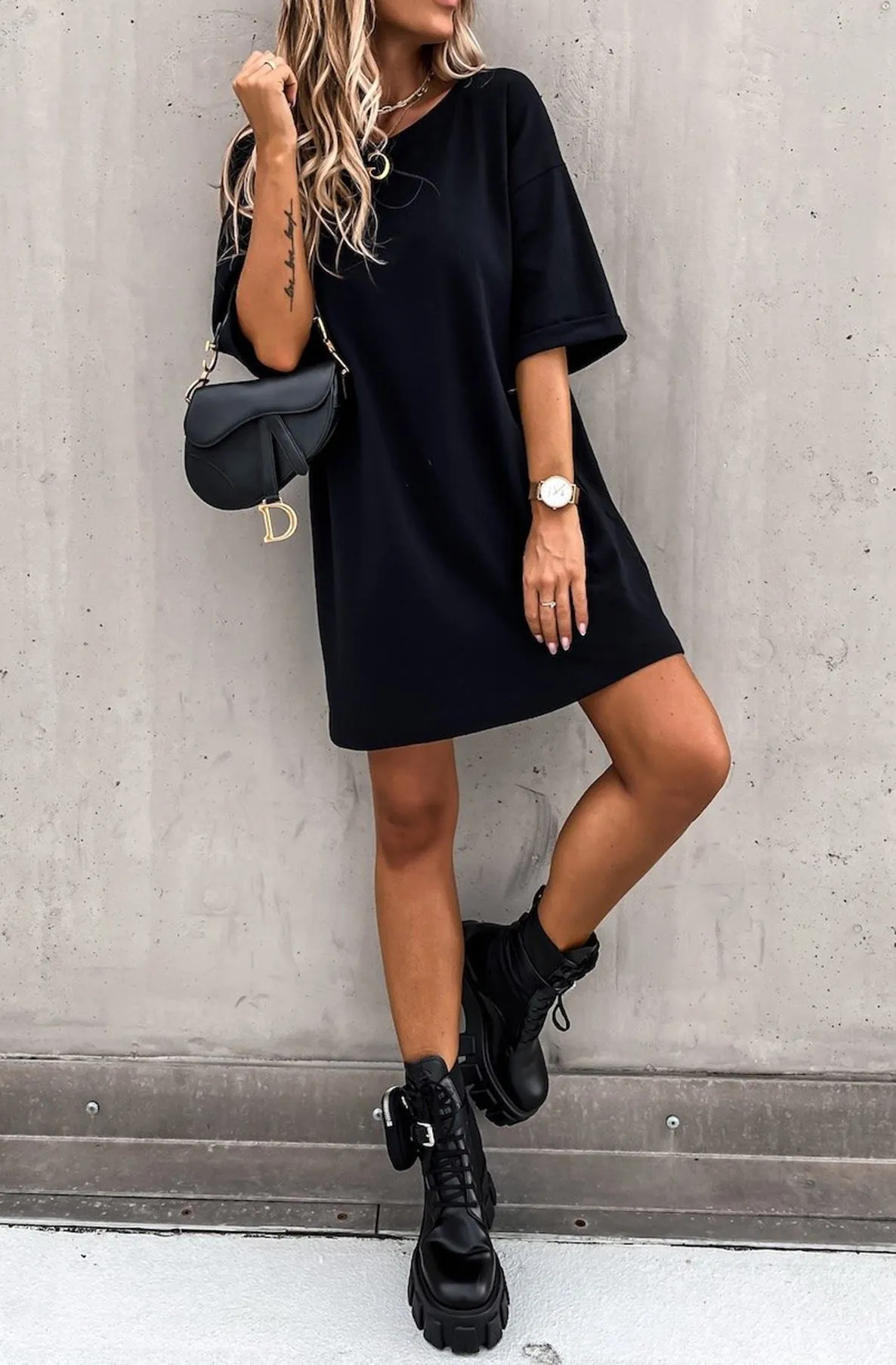 Elena Oversized Black T-Shirt Dress