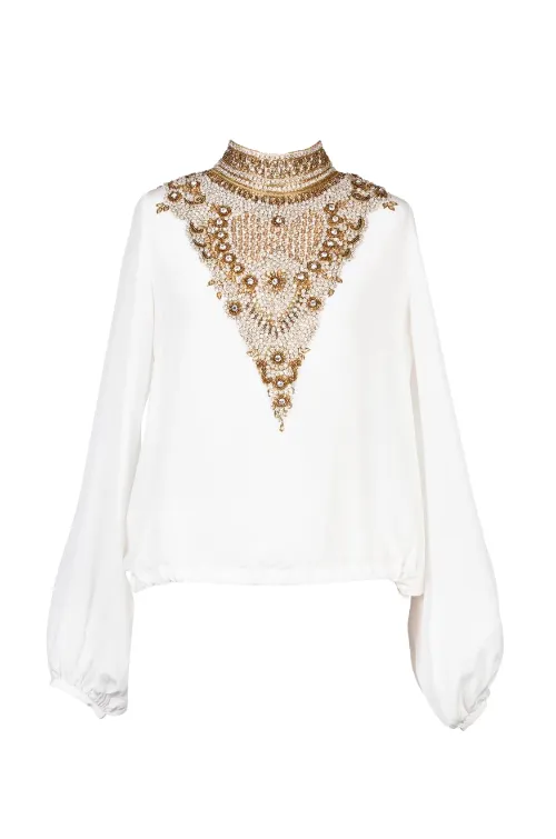 Embellished Ivory Blouse pop