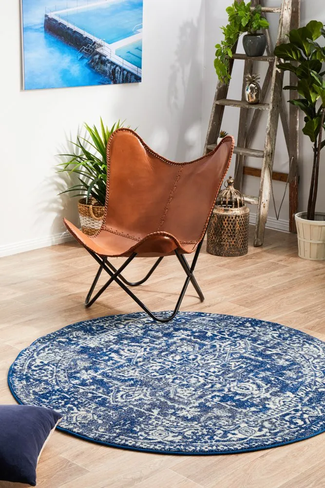 Evoke 253 Round Rug (Navy) by Rug Culture