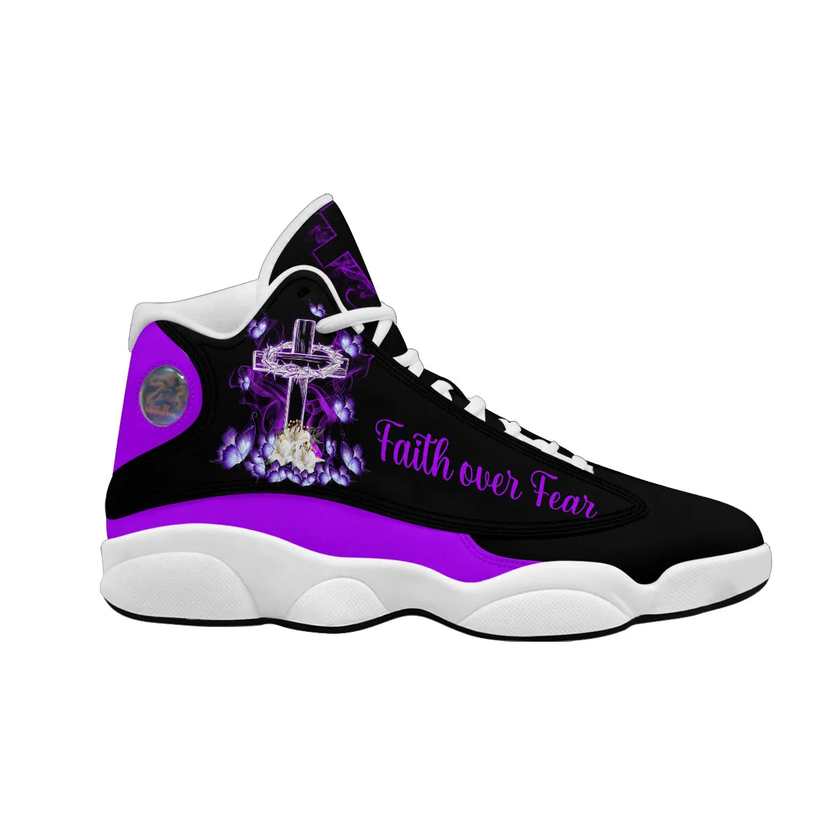 Faith Over Fear Personalized Basketball ShoesFor Men Women - Christian Shoes - Jesus Shoes - Unisex Basketball Shoes