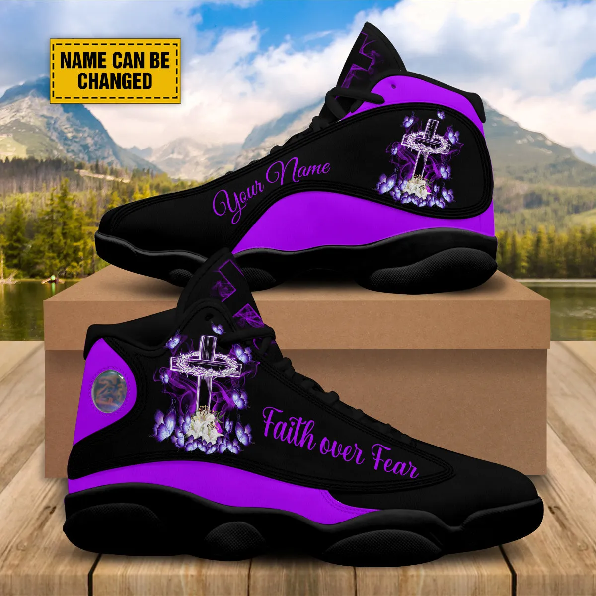 Faith Over Fear Personalized Basketball ShoesFor Men Women - Christian Shoes - Jesus Shoes - Unisex Basketball Shoes