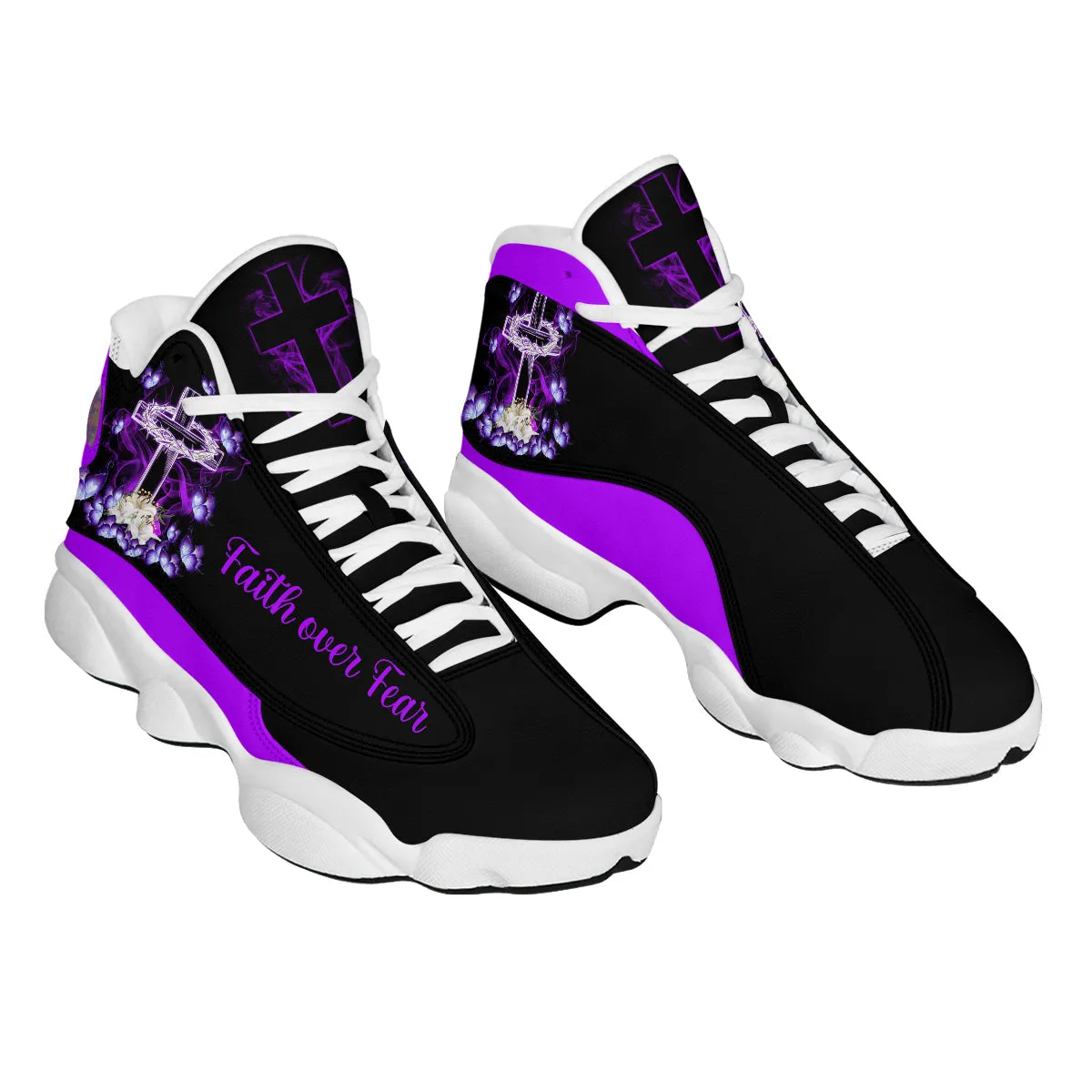 Faith Over Fear Personalized Basketball ShoesFor Men Women - Christian Shoes - Jesus Shoes - Unisex Basketball Shoes