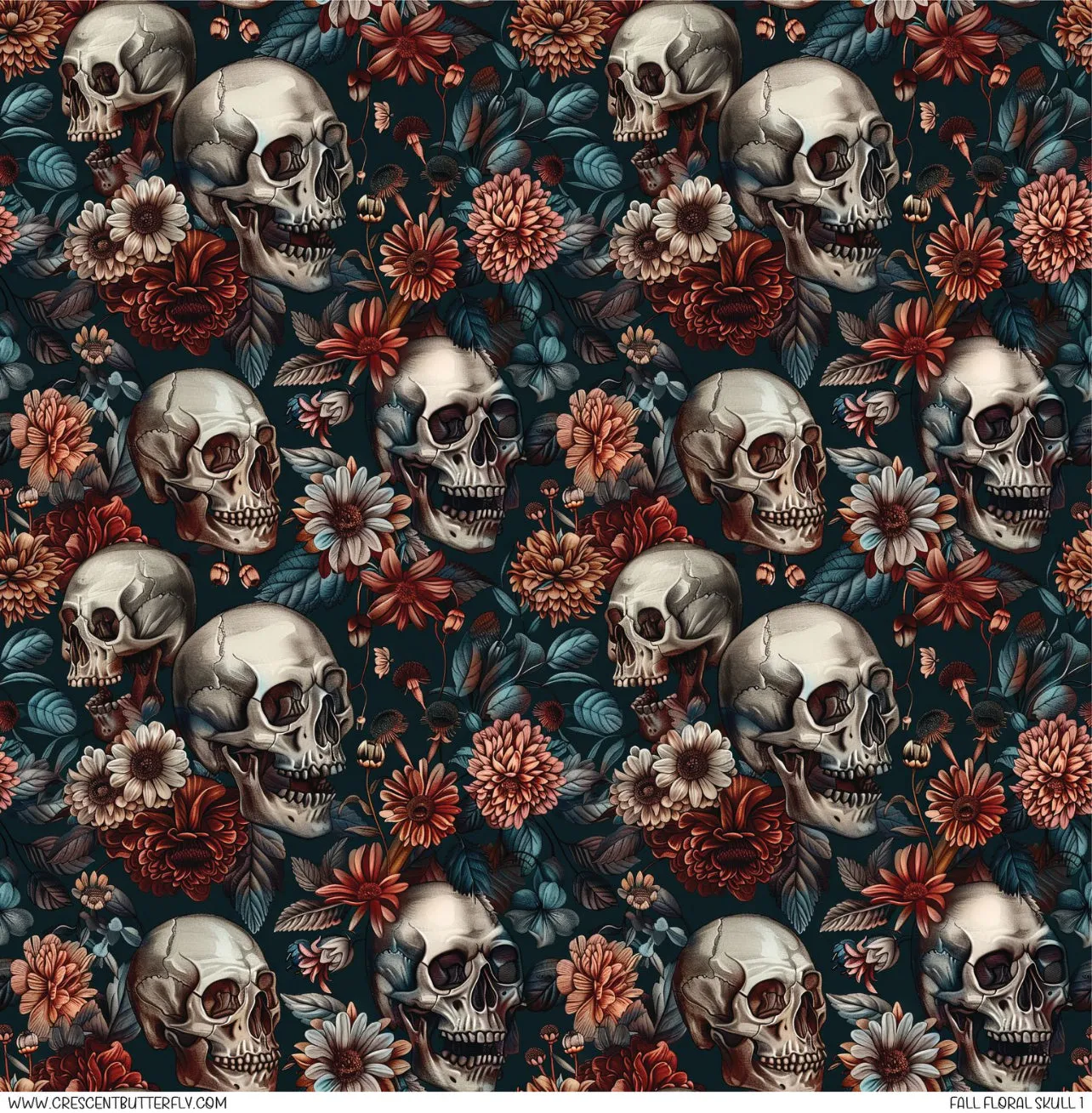 Fall Floral Skull 1 Printed Vinyl Sheet-Tumbler Wrap