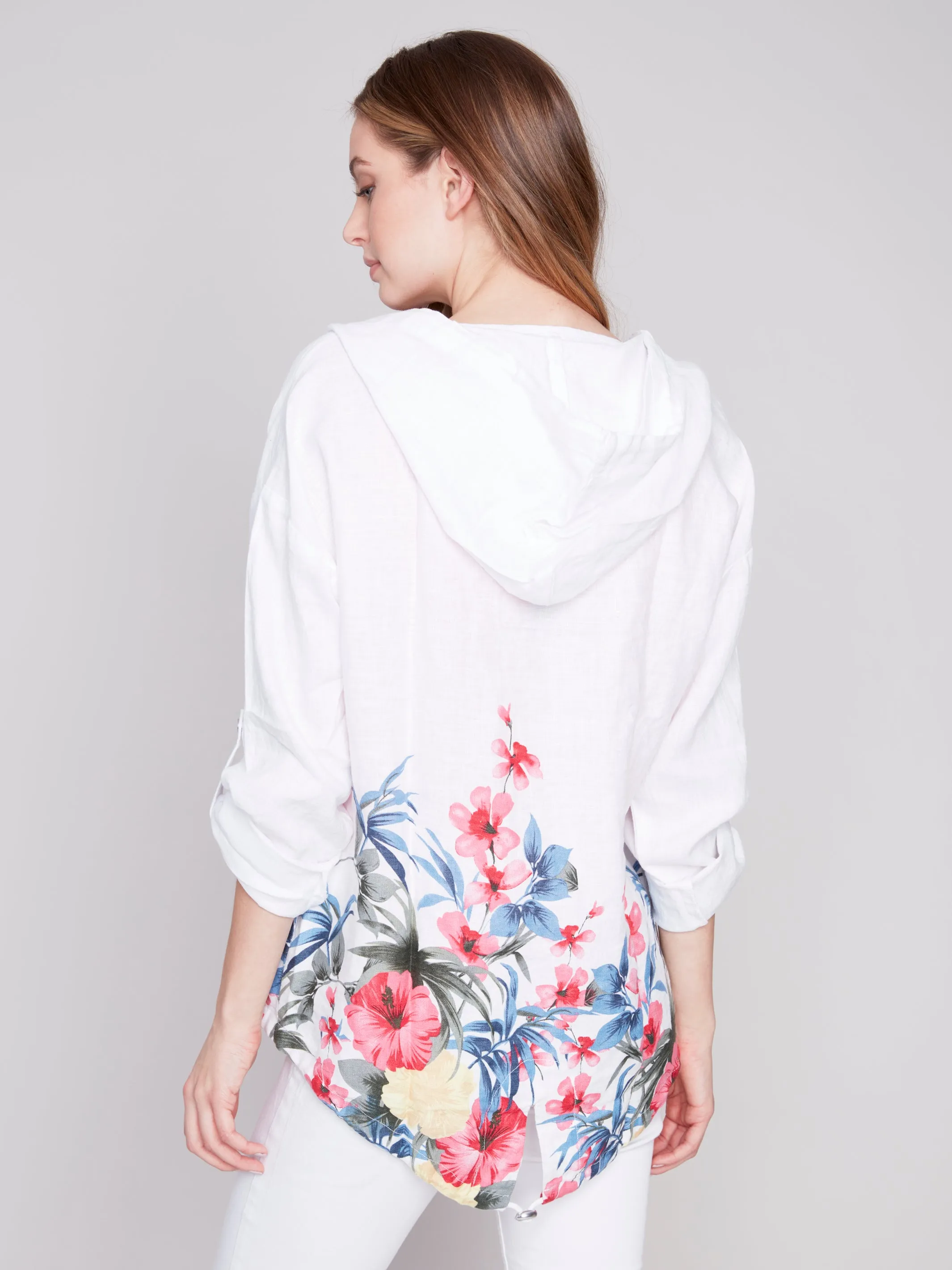 Floral Print Linen Duster Jacket