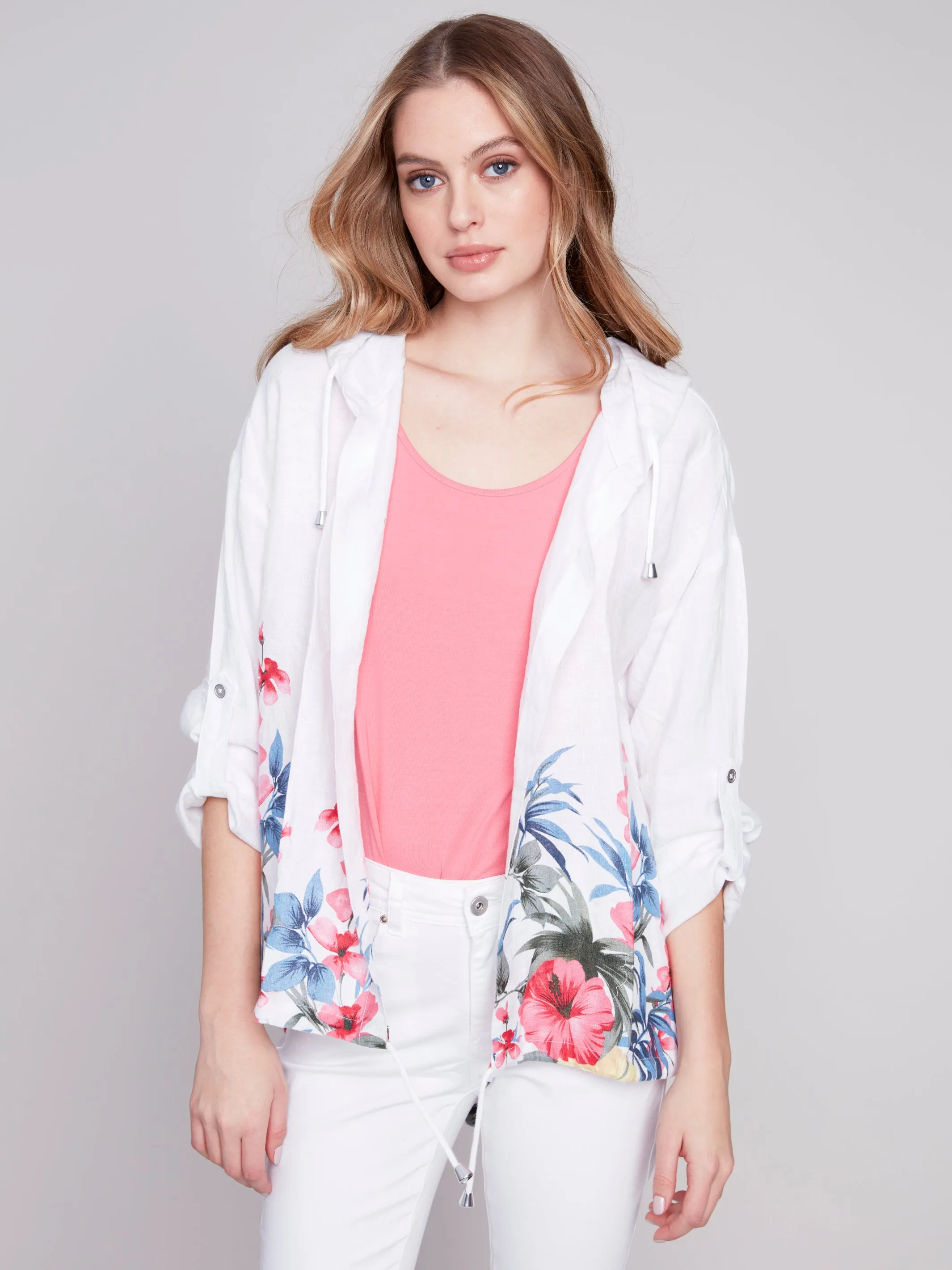 Floral Print Linen Duster Jacket