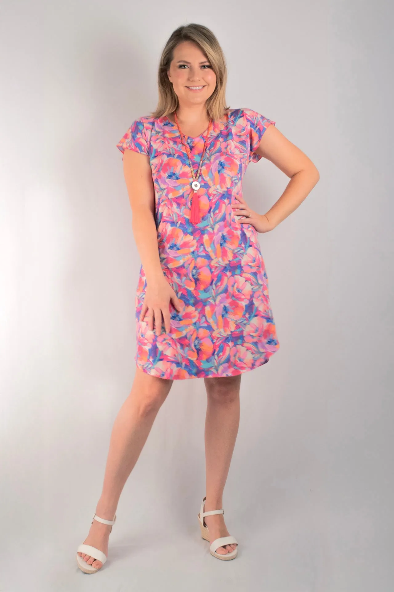 Floss Print Short Sleeve Jersey Shift Dress