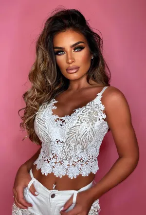 Forbidden Lover White Lace Embellished Crop Top