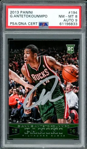 Giannis Antetokounmpo Autographed 2013 Panini Rookie Card #194 Milwaukee Bucks PSA 8 Auto Grade Mint 9 PSA/DNA #61196833