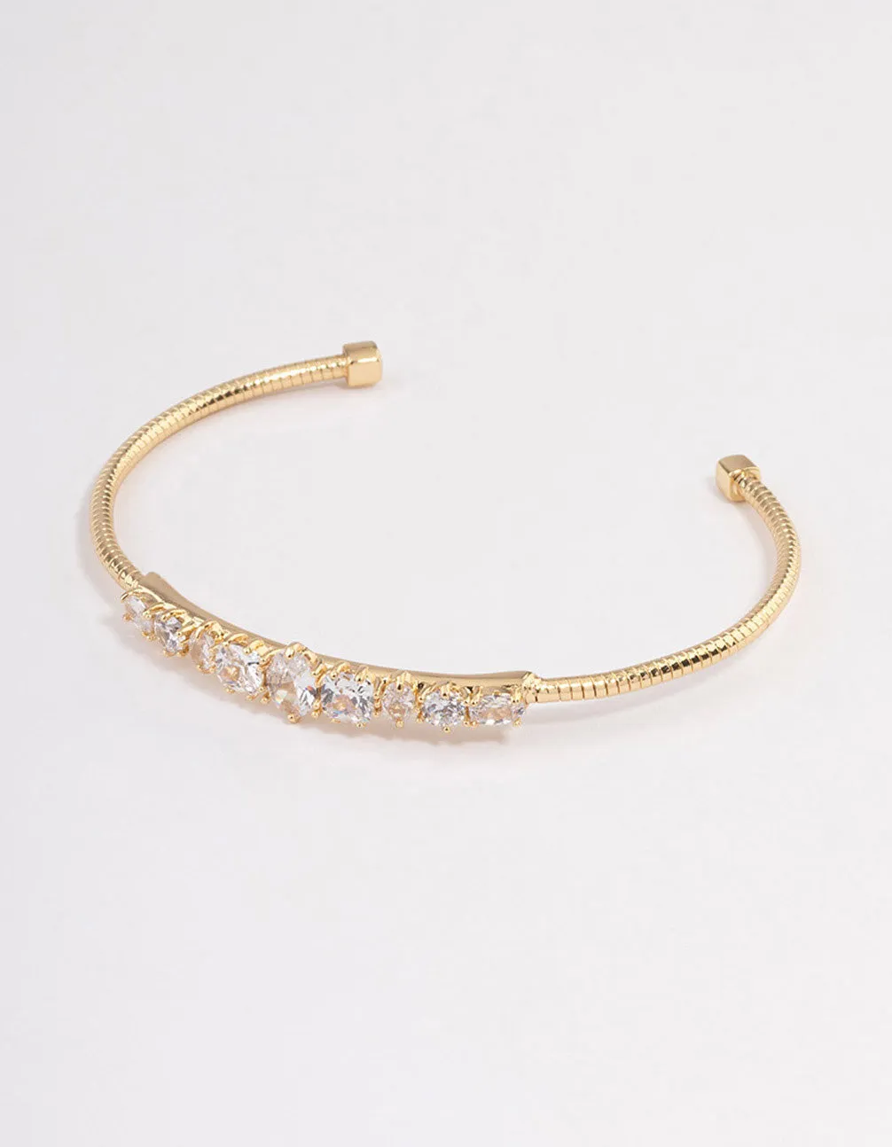 Gold Plated Gradual Cubic Zirconia Cuff Bangle