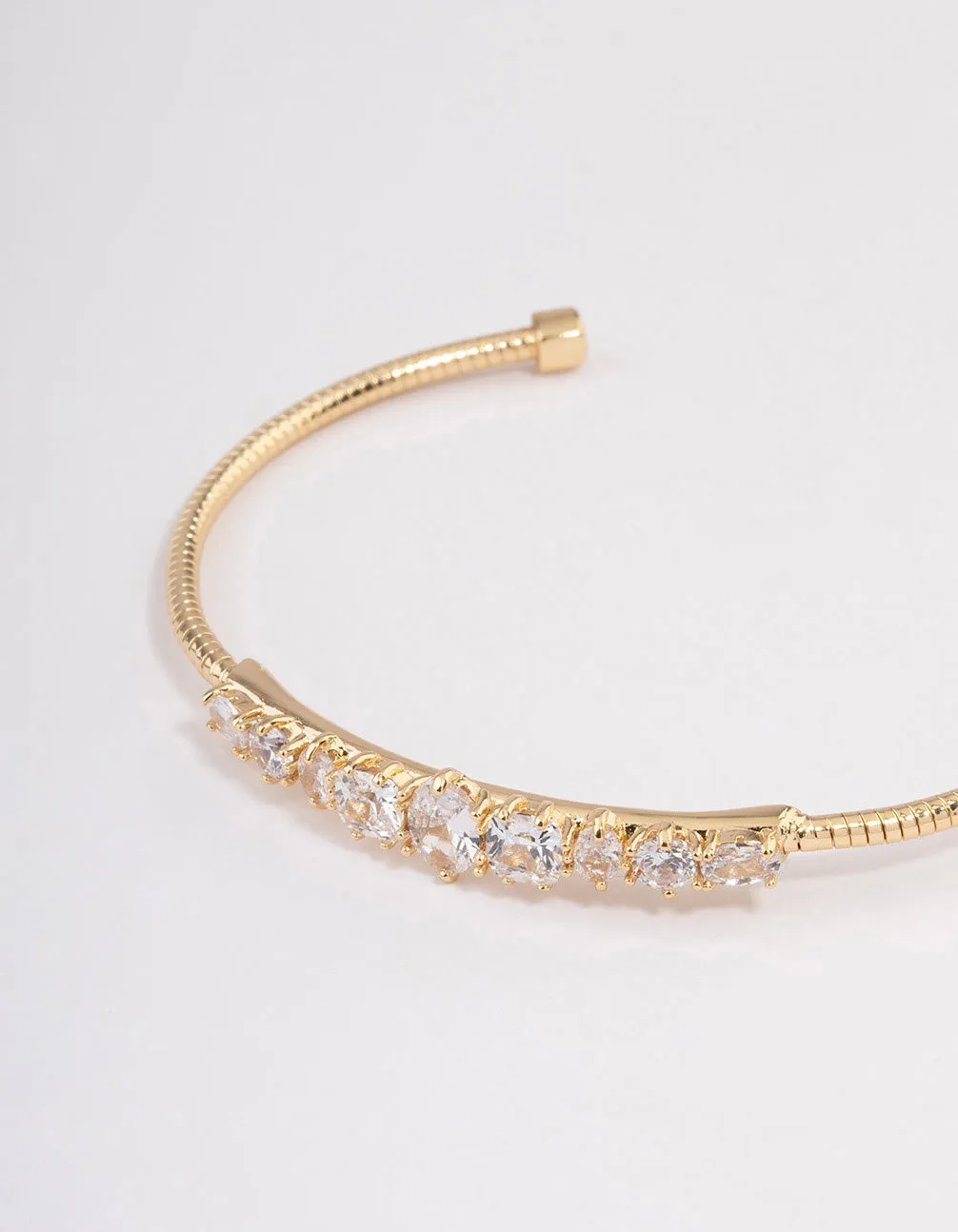 Gold Plated Gradual Cubic Zirconia Cuff Bangle